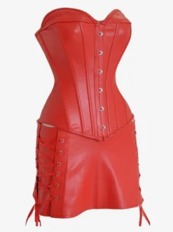 Robe de soirée rouge en similicuir sans manches et dos nu
