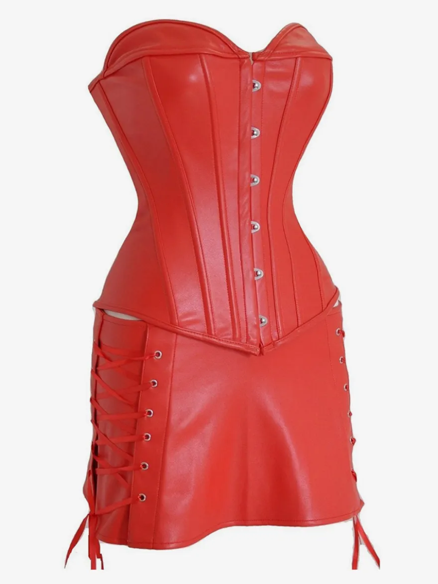Robe de soirée rouge en similicuir sans manches et dos nu