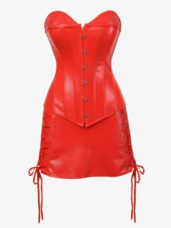 Robe de soirée rouge en similicuir sans manches et dos nu