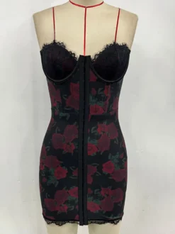 Robe de soirée rouge imprimé léopard sans manches et bustier sculptant