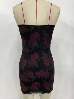 Robe de soirée rouge imprimé léopard sans manches et bustier sculptant
