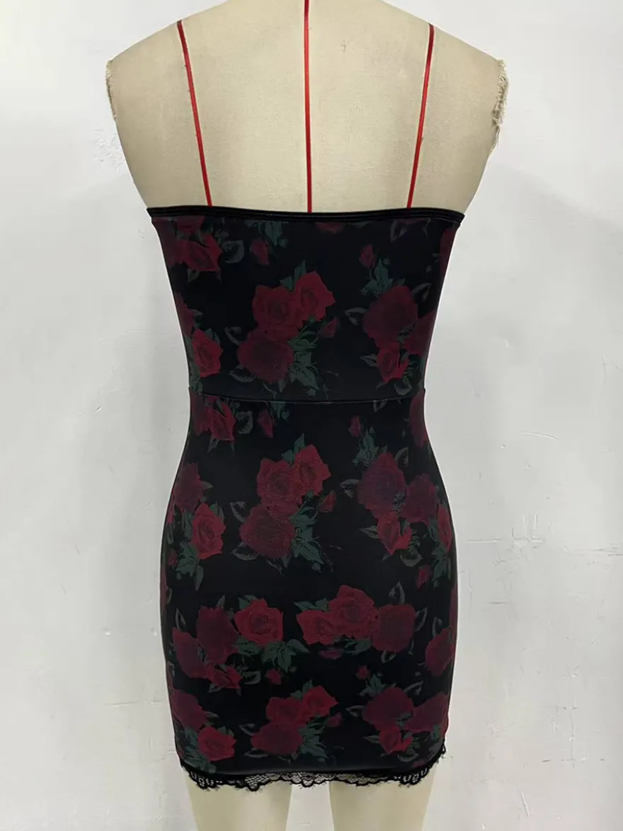 Robe de soirée rouge imprimé léopard sans manches et bustier sculptant