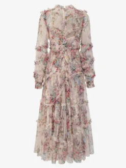 Robe de soirée à volants et manches illusion superposées robe longue folklorique élégante