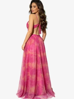 Robe de vacances à bretelles spaghetti élégante robe de soirée maxi orange fluide en mousseline de soie robe de soirée longue