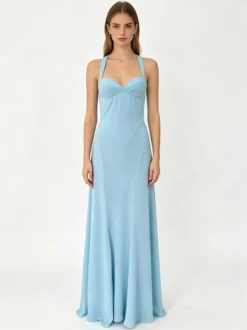 Robe de vacances à bretelles spaghetti robe bustier maxi robe de soirée longue fluide à lacets dans le dos robe de soirée fluide à bretelles spaghetti