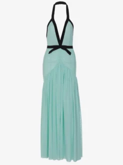 Robe de vacances fluide en mousseline robe longue dos nu à décolleté plongeant et col halter robe de soirée d'été pour les vacances