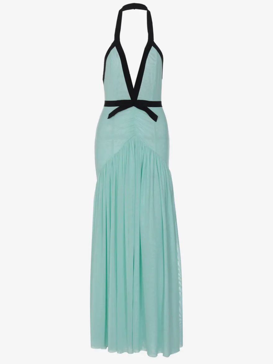 Robe de vacances fluide en mousseline robe longue dos nu à décolleté plongeant et col halter robe de soirée d'été pour les vacances