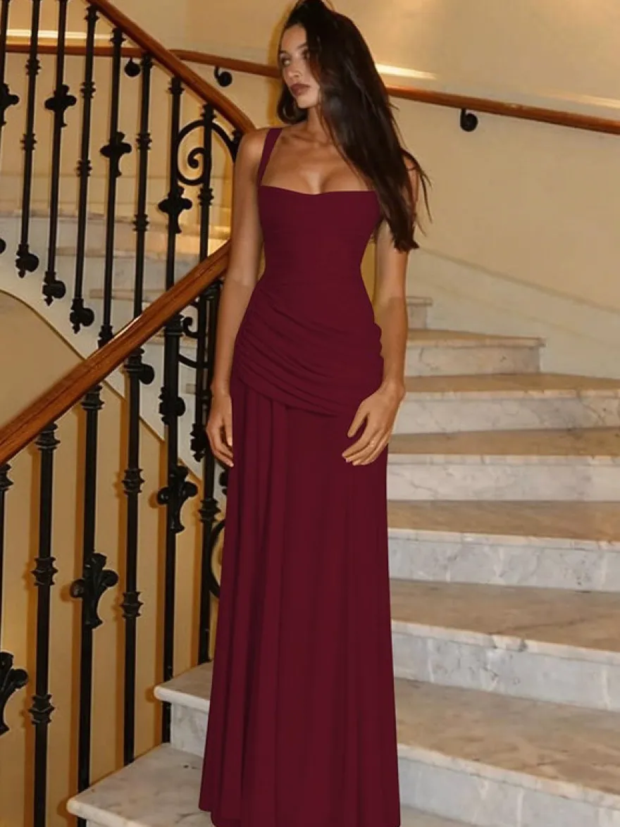 Robe de vacances jaune crème à fronces robe maxi élégante pour femme style soirée