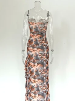 Robe de vacances maxi asymétrique sans manches et bustier sexy à imprimé léopard