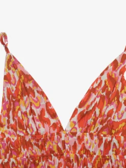 Robe de vacances maxi à bretelles col camisole sans manches style bohème bicolore dos nu imprimé floral