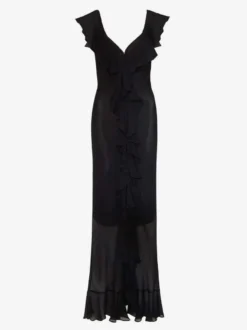 Robe de vacances maxi dos nu à volants plissée manches courtes imprimé floral col V manches pétales robe orange chic