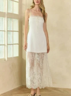 Robe de vacances maxi plissée sans manches à bretelles robe blanche sexy