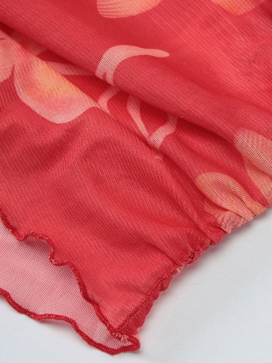 Robe de vacances maxi sans manches à imprimé floral dos nu rouge décontracté