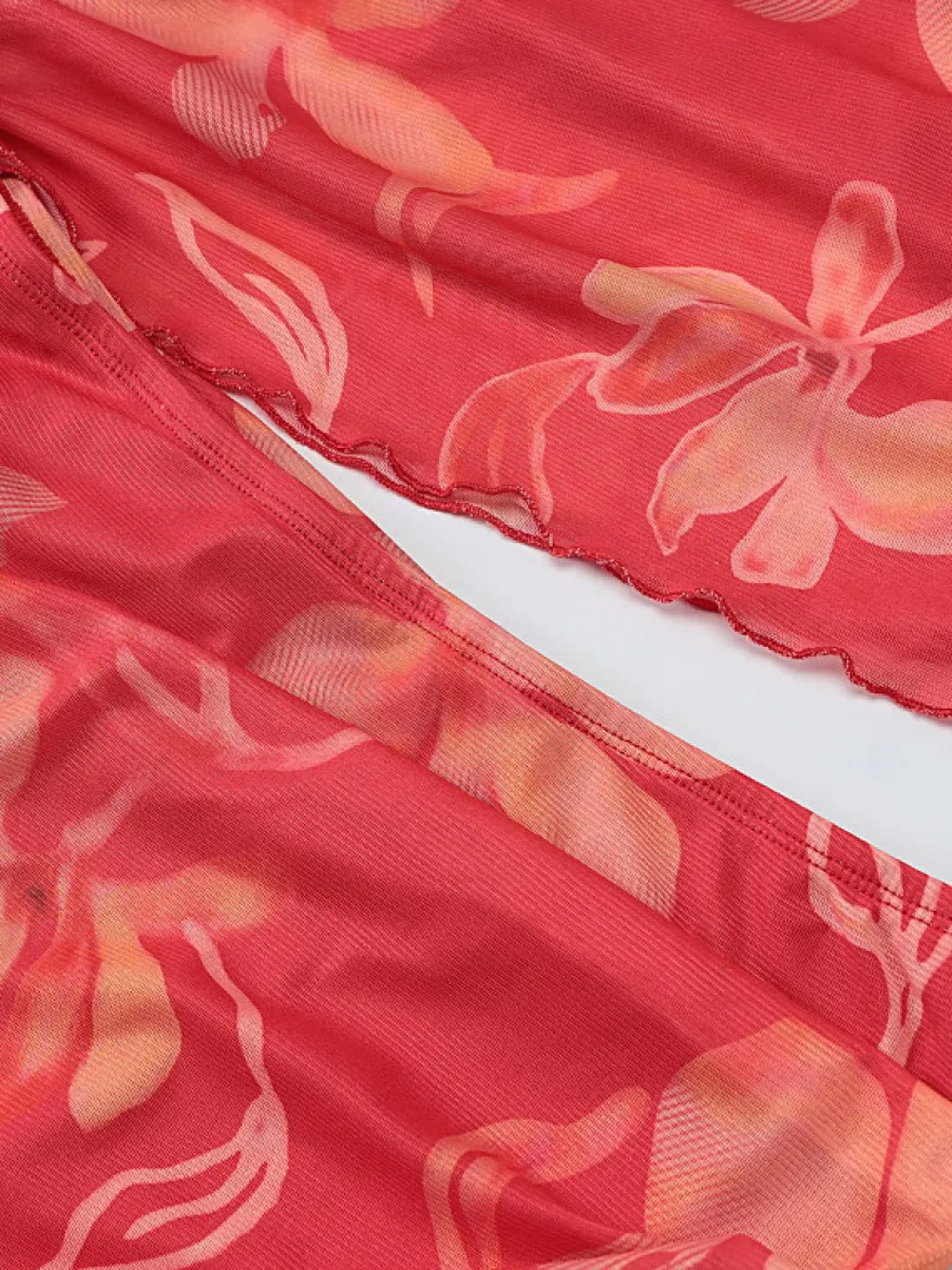 Robe de vacances maxi sans manches à imprimé floral dos nu rouge décontracté