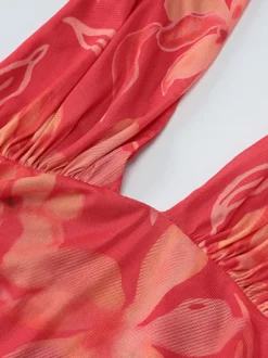 Robe de vacances maxi sans manches à imprimé floral dos nu rouge décontracté