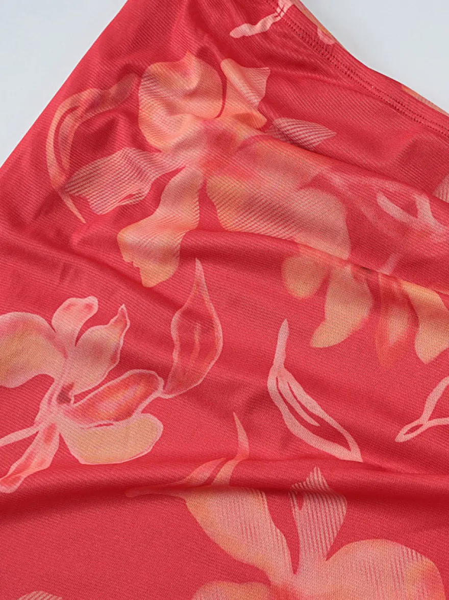 Robe de vacances maxi sans manches à imprimé floral dos nu rouge décontracté