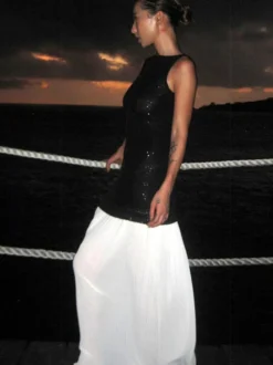 Robe de vacances maxi sans manches noire décontractée