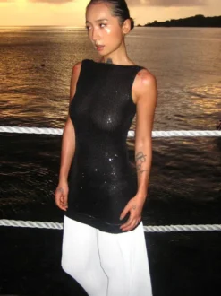 Robe de vacances maxi sans manches noire décontractée