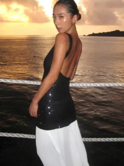 Robe de vacances maxi sans manches noire décontractée