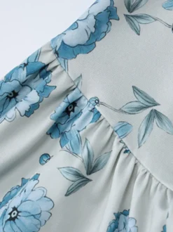 Robe de vacances maxi sans manches à imprimé floral bretelles col chic verte