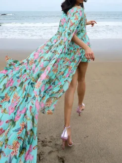 Robe de vacances maxi à volants sans manches à col rond robe bohème noire sexy