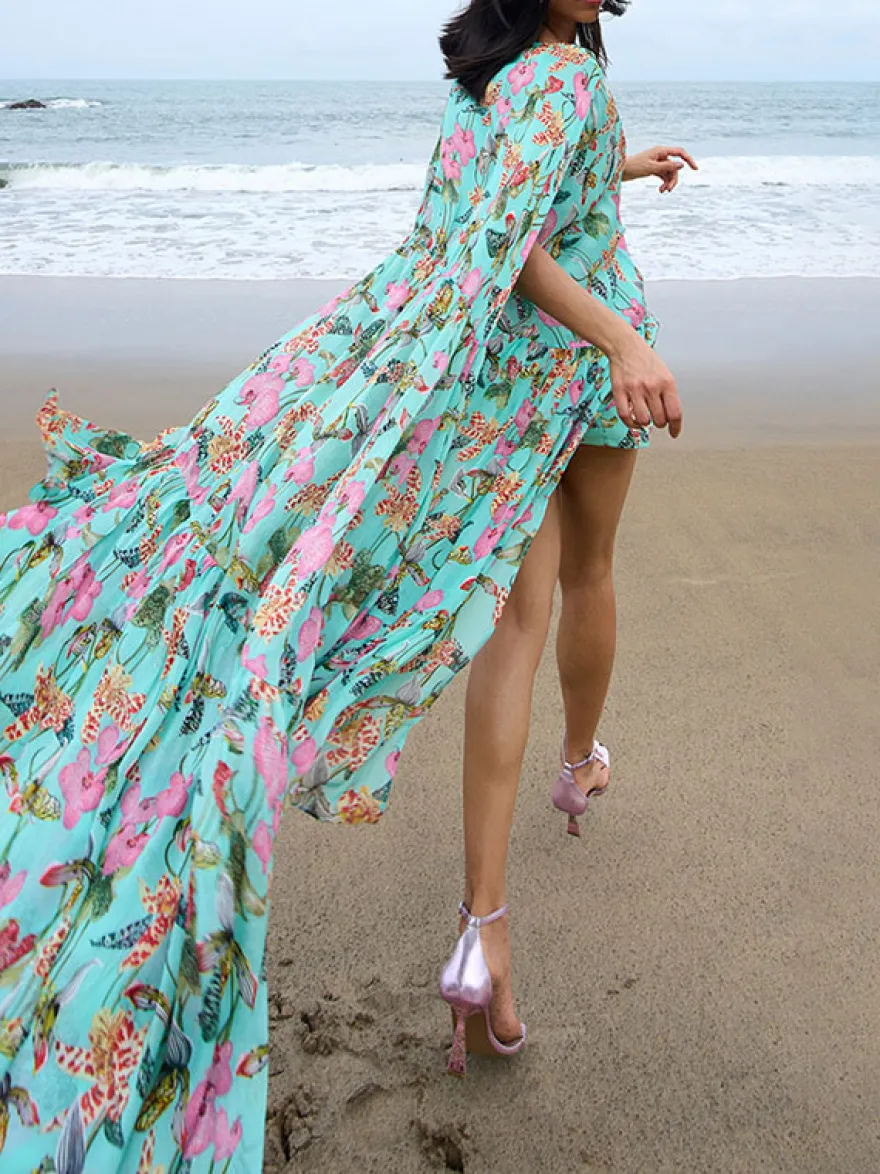 Robe de vacances maxi à volants sans manches à col rond robe bohème noire sexy