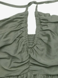 Robe de vacances midi à lacets dos nu col halter et volants étagés robe d'été pour la plage