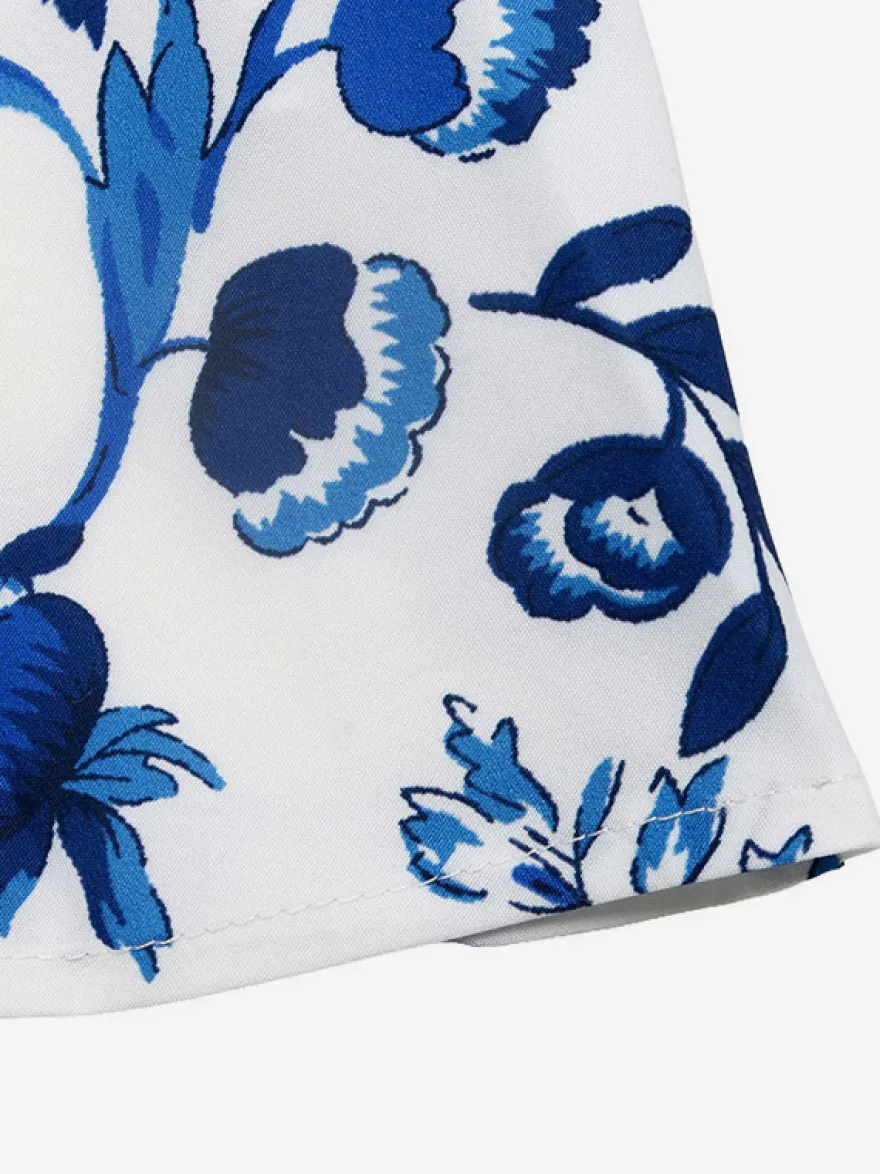 Robe de vacances mini dos nu découpée à lacets sans manches imprimé floral bustier robe bleue chic