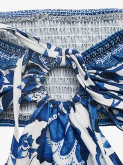Robe de vacances mini dos nu découpée à lacets sans manches imprimé floral bustier robe bleue chic