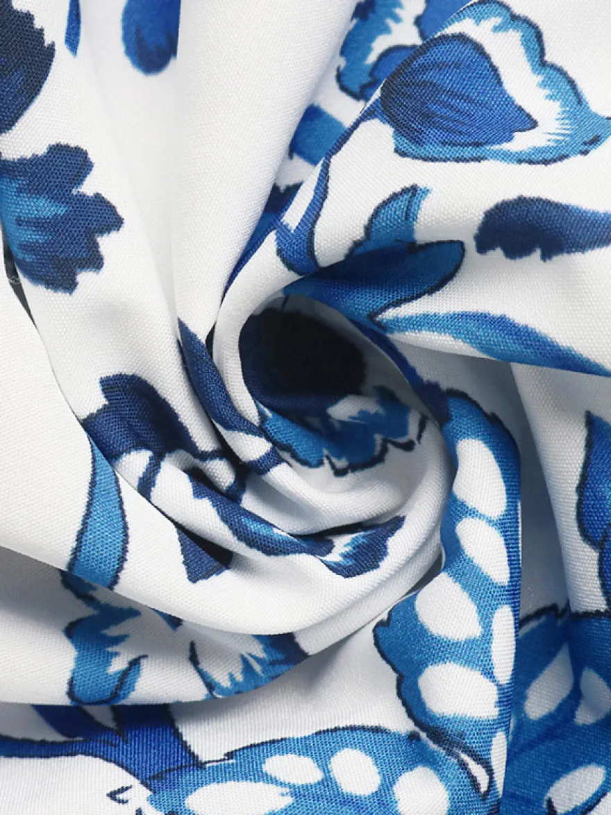Robe de vacances mini dos nu découpée à lacets sans manches imprimé floral bustier robe bleue chic
