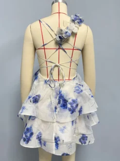 Robe de vacances mini dos nu à fleurs lacée sans manches imprimé floral col en V rose décontracté