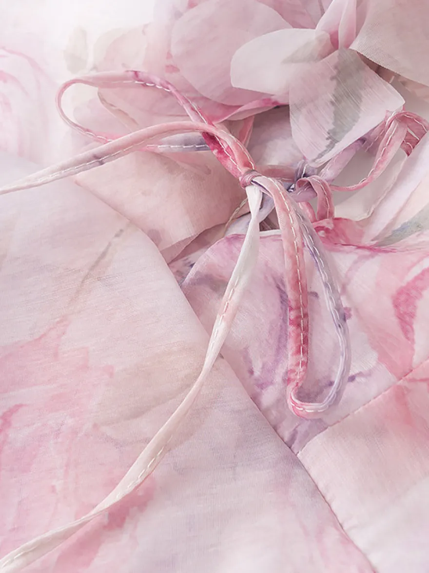 Robe de vacances mini dos nu à fleurs lacée sans manches imprimé floral col en V rose décontracté