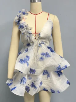 Robe de vacances mini dos nu à fleurs lacée sans manches imprimé floral col en V rose décontracté