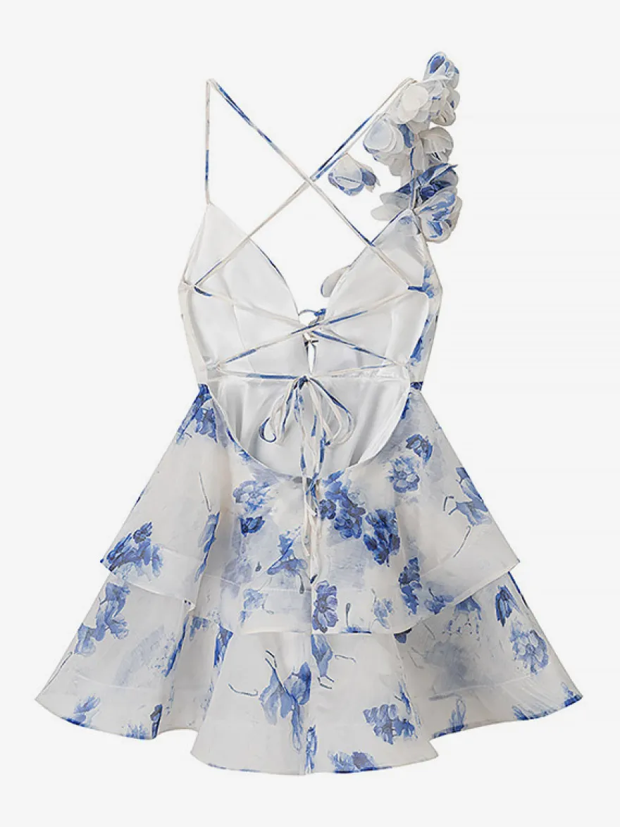 Robe de vacances mini dos nu à fleurs lacée sans manches imprimé floral col en V rose décontracté