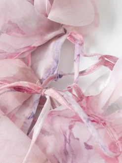 Robe de vacances mini dos nu à fleurs lacée sans manches imprimé floral col en V rose décontracté