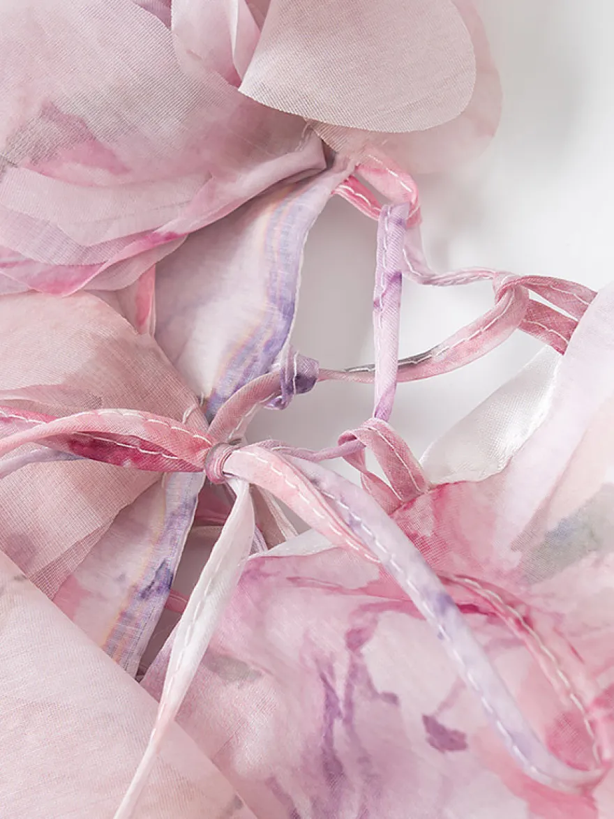 Robe de vacances mini dos nu à fleurs lacée sans manches imprimé floral col en V rose décontracté