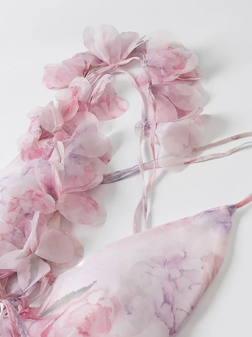 Robe de vacances mini dos nu à fleurs lacée sans manches imprimé floral col en V rose décontracté