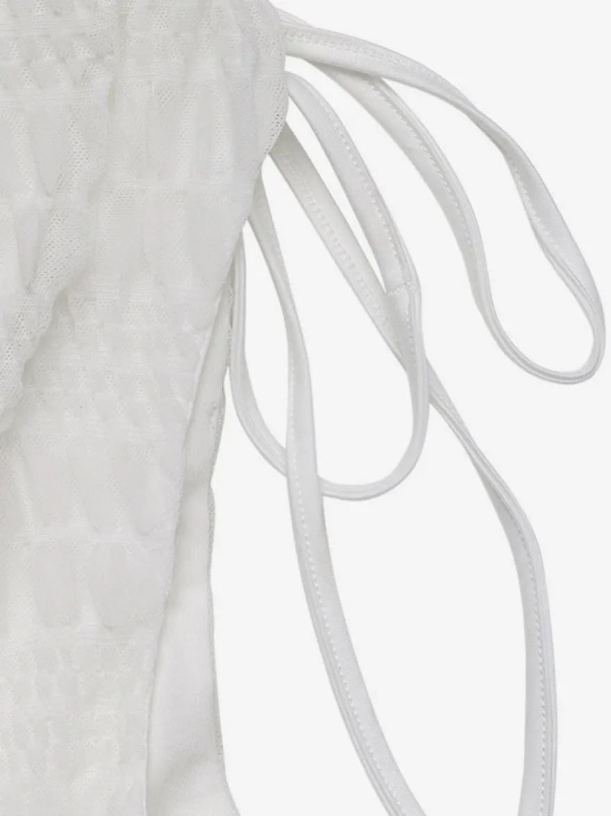 Robe de vacances mini dos nu à lacets plissée sans manches col V blanche décontractée