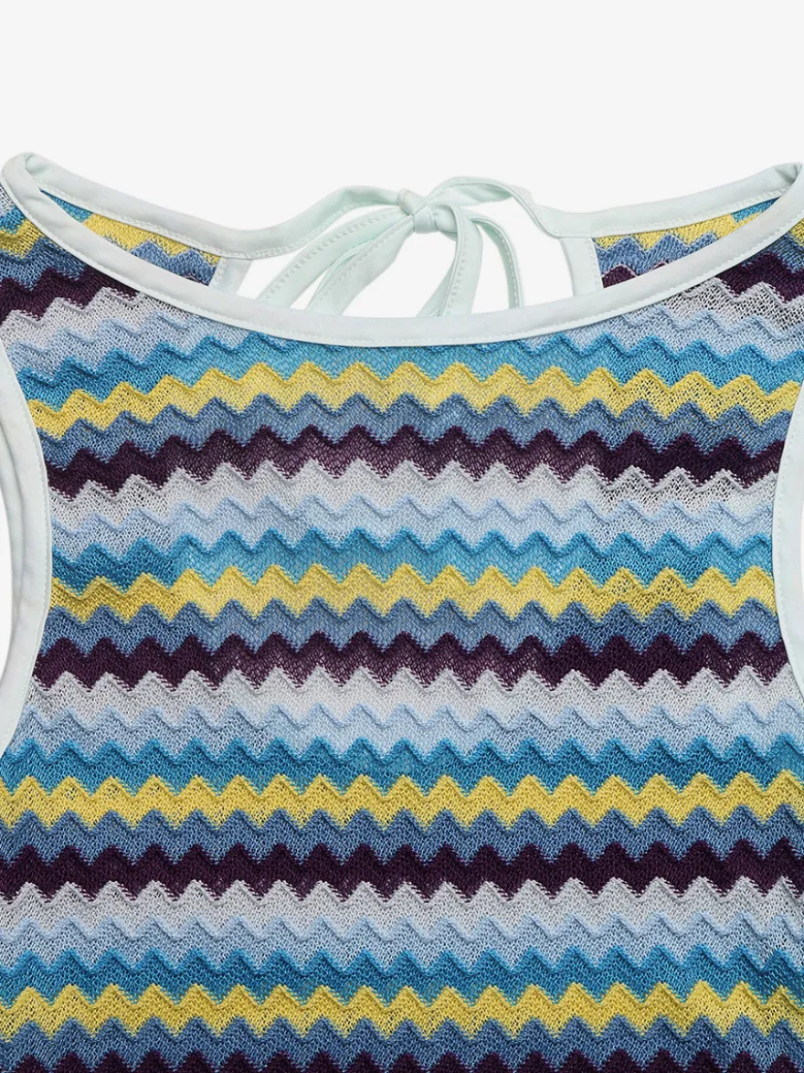 Robe d'été bleue classique à lacets et col rond sans manches et longue sans manches