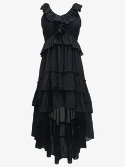 Robe d'été bohème à volants asymétrique pour femme - Robe midi fluide à volants col en V smocké sans manches - Idéale pour les vacances d'été à la plage 2026