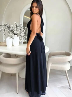 Robe d'été à col en V et fente haute longue robe de plage aquatique bleu ciel clair