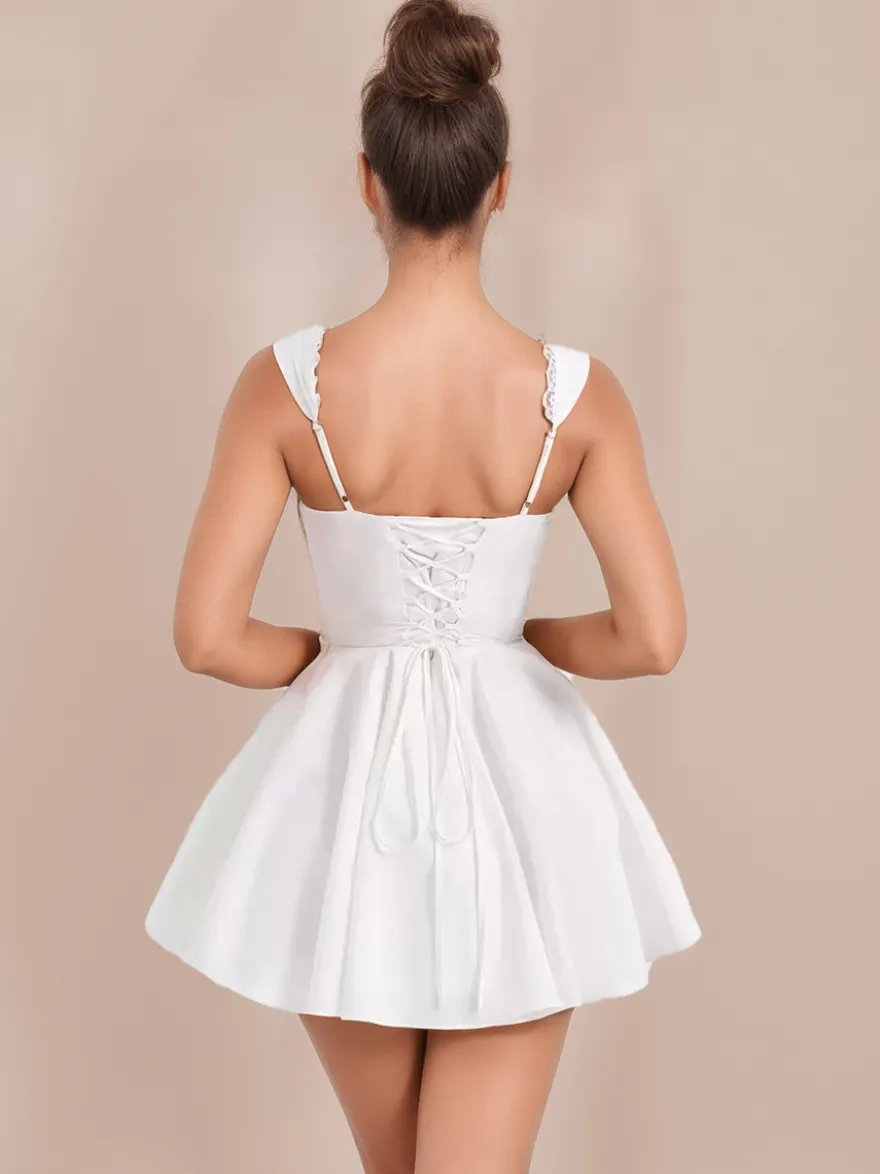 Robe D'Été Mini Robes Noir Col En Cœur Dentelle Polyester Robe De Plage Courte Sexy