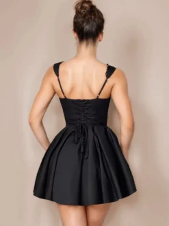 Robe D'Été Mini Robes Noir Col En Cœur Dentelle Polyester Robe De Plage Courte Sexy
