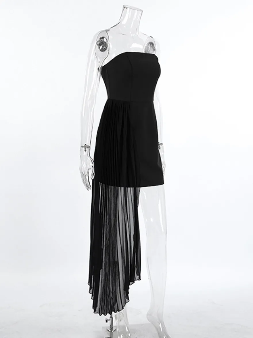 Robe d'été mini sans bretelles avec drapé plissé asymétrique pour femmes 2026