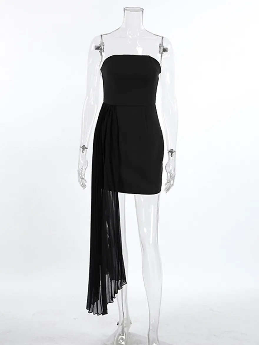 Robe d'été mini sans bretelles avec drapé plissé asymétrique pour femmes 2026
