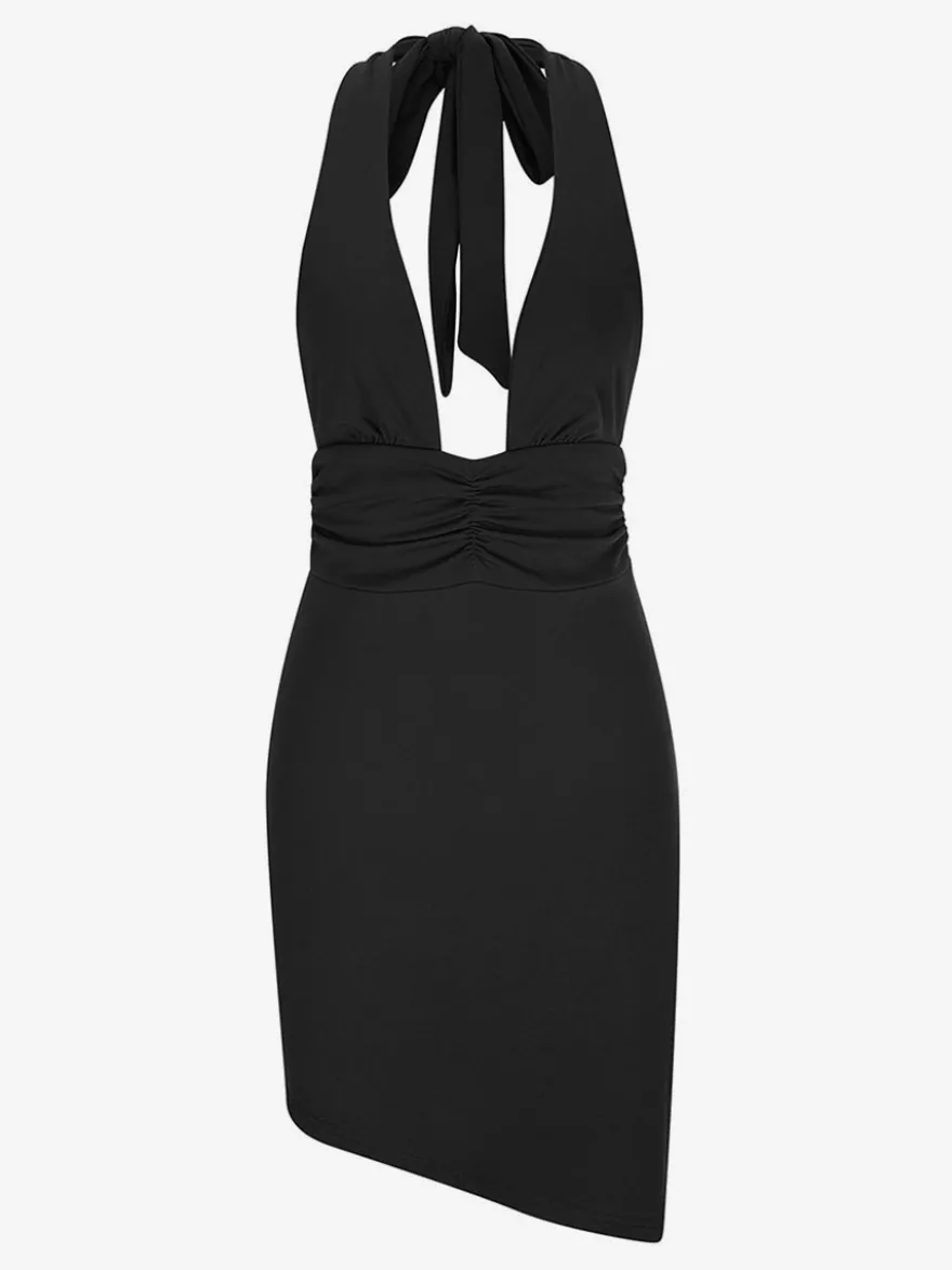 Robe D'été Plissé Col En V Sexy Rouge Robe De Plage Courte