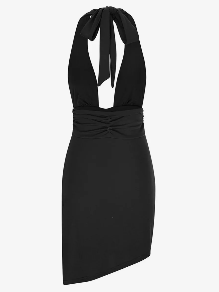 Robe D'été Plissé Col En V Sexy Rouge Robe De Plage Courte