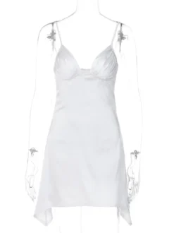 Robe D'été Sexy Col En V Plissé Dos Nu Rose Minirobe Robe De Plage
