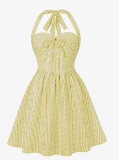 Robe d'été trapèze à rayures col halter et imprimé floral pour femme 2026