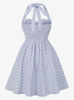 Robe d'été trapèze à rayures col halter et imprimé floral pour femme 2026